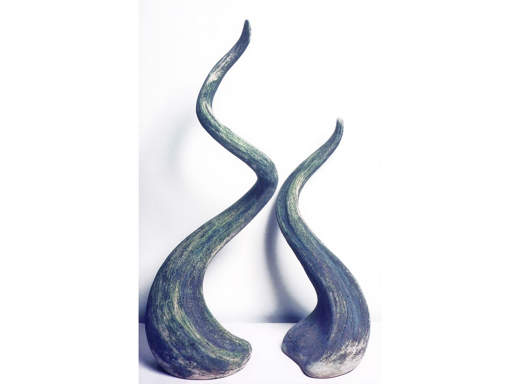  Two clay tall twisted sculptures - Unleashed 1 & 2